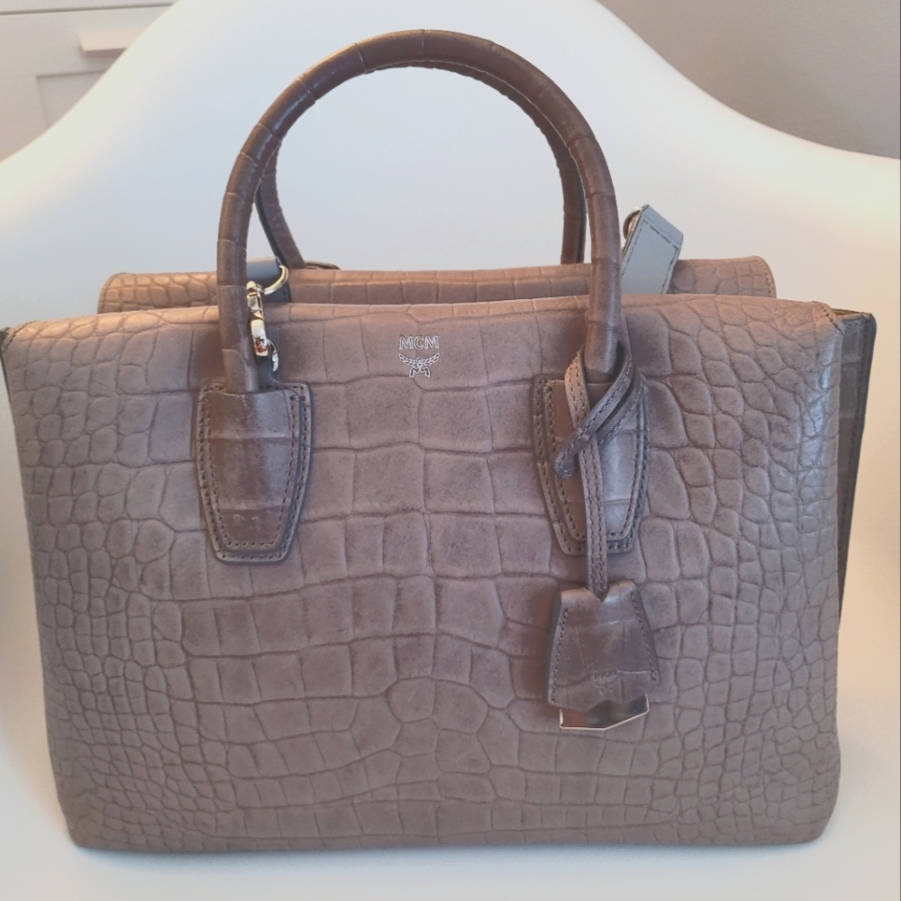 MCM Milla Medium Crocodile-Embossed Tote Bag